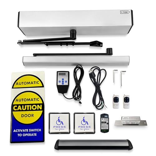 OIideauto All in One 120B Low Energy ADA Handicap Door Opener Kit with Wireless Commerical Square Handicap Exit Buttons and 550lbs Electric Strike Fail Safety(Silver Grey Color) - color: Silver Grey Color