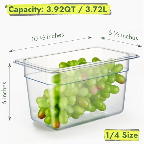 CURTA 6-Pack 1/4 Size 6" Deep NSF Polycarbonate Food Pans with Handled Lids & Drain Trays | Dishwasher & Freezer Safe Clear Container for Prep Tables, Buffet, Salad Bar, Commercial & Home Kitchen - color: 1/4 Size, size: 6" Deep Pan with Lid