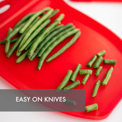 Dexas Chop & Scoop Cutting Board, 9.5 x 13 Inch, Solid Red, BPA-Free Dishwasher Safe Kitchen Prep Board with Handle - color: Red, size: 13"L x 9.5"W