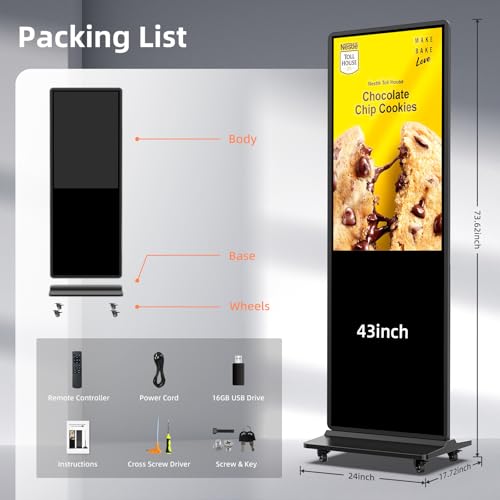 65'' Digital Signage Display Smart Android LCD Sign Kiosk Electronic Menu Board Advertising Display Screen Monitor HDMI WiFi USB 4K Media Video Player (Touchscreen,Black) - color: Black, size: 65-Inch, style: Touch Screen