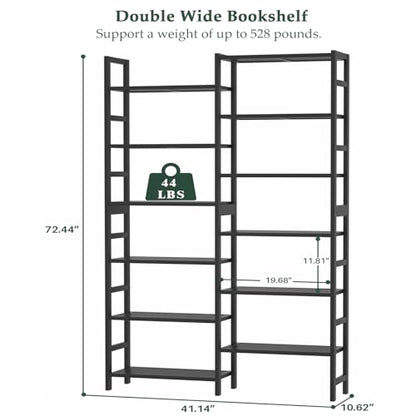 Homykic 72.5” Tall Bamboo Bookshelf Black, 6-Tier Double Wide Open Bookcase - color: Black, size: Double Wide