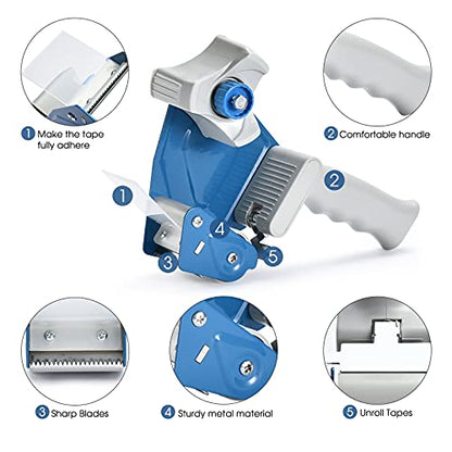 Packing Tape Dispenser Gun, Pacific Mailer 3 Inch Tape Gun Dispenser with 3 Inch Carton Packing Tape, Lightweight Industrial Side Loading Tape Dispenser - Blue