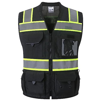 JKSafety Hi-Vis Unisex Surveyor Safety Vest Heavy Duty PPE Inner Pockets ANSI/ISEA Compliant - color: 188-black, size: XX-Large