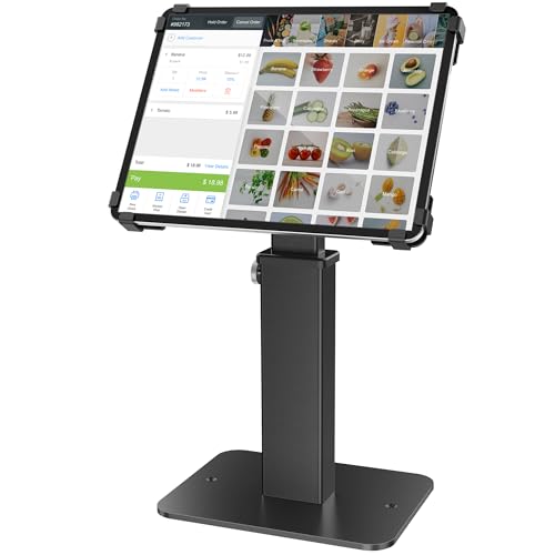 AboveTEK Anti-Theft iPad Kiosk Stand, 360 Rotation & Adj. Height 8.3"–13.4", Heavy-Duty Steel & Aluminum, Fits 9.7"-13" Tablets, Security Retail POS Tablet Stand for Business & Commercial Use - color: Black