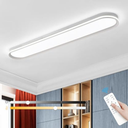 ADISUN Modern LED Ceiling Light Dimmable Linear Ceiling Light 47in Semi Flush Mount Long Lights with Remote Control and Side Lighting for Living Room Kitchen Dining Room - color: White-1Pack, size: 47 Inch