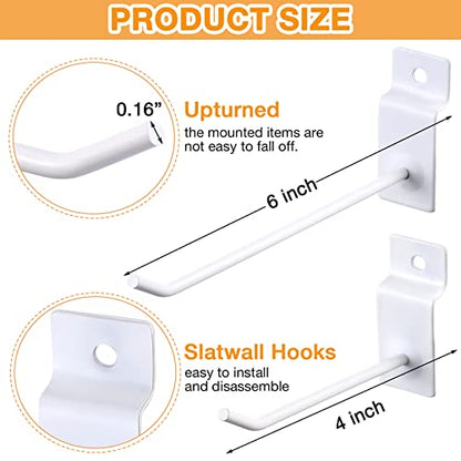 Moxweyeni 50 Packs Slatwall Hooks 4 Inch 6 Inch, White - color: White