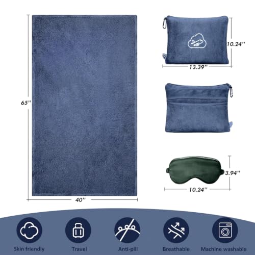 Travel Blanket, Airplane Blanket, Ultra-Soft, Warm & Lightweight, 65x40 in, Outdoor Blanket Essentials for Women, Men & Kids, Included Eye Mask, Luggage Sleeve & Backpack Clip Dusty Blue - color: Dusty Blue