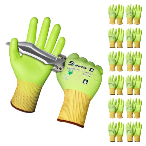 Schwer 12 Pairs ANSI A6 Cut Resistant Gloves, Breathable, CR3186, S - color: Yellow, size: Small