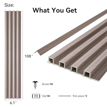 Slat Wall Panel 8-Pack, 108’’x6.1’’, Smoky Oak - size: 108’’x6.1’’-Smoky Oak