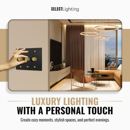 SELECT 3 Gang Solid Brass Rotary Dimmer Switch, 3-Way & 1-Way Compatible - color: Black with Brass, size: 3 Gang, style: 1/3-Way Dimmer