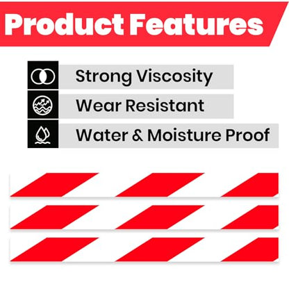 ADHES Hazard Tape Safety Warning Red White Stripe PVC Self Adhesive - color: red and white, size: 2in x 18yd