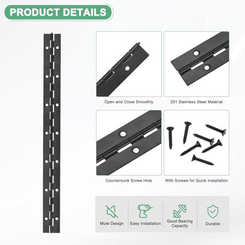 M METERXITY 2-Pack Piano Hinges, 14 Inch / 350mm Stainless Steel Continuous Piano Hinge with Holes and Screws for Cabinets Door/Storage Box [1.2X 0.04/ 30x 1mm Open Width Thick, Black] - color: Black, size: 14x1.2x0.04"