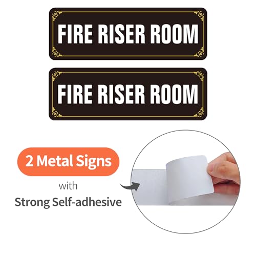 (2 Pack) Fire Riser Room Sign, Self Adhesive Rust Free and Reflective Aluminum Metal Sticker Signs for Wall and Door (9 x 3 inches, Black/White) - color: Black /White