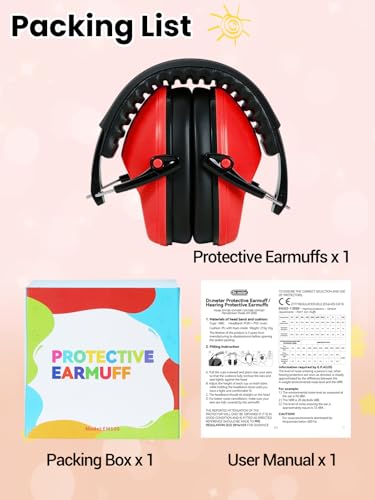 Dr.meter Noise Cancelling Headphones for Kids Toddlers Adults, Red Earmuffs - color: Red