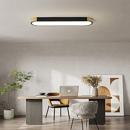 Tioolo Dimmable LED Ceiling Light, 27.5in Linear Ceiling Light with Remote - color: Black+Gold/36W