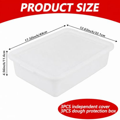 3-Pack 13L Pizza Dough Proofing Box with Lid, Dough Rising Tray