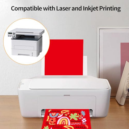 Printable Sticker Paper, 20 Sheets Red Printable Sticker Paper, Laser/Inkjet Printing- Matte Red, Letter Size (8.5" x 11") - color: Red, size: 8.5" x 11"