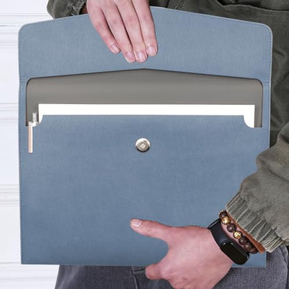 VANRA 1 Piece PU Leather Envelope File Folders A4 Paper Document Filing Envelope Document Organizer Leather Portfolio Folder Holder with Magnetic Closure (Blue) - color: Blue