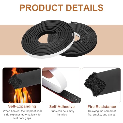 Smoke Fire Seal Strip 9.8Ft 12mm/0.47" Wx 5mm/0.2" T Black - color: Black, size: 9.8FT x 12mm / 0.47" W x 5mm / 0.2" T