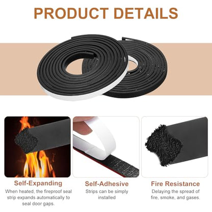 Smoke Fire Seal Strip 9.8Ft 12mm/0.47" Wx 5mm/0.2" T Black - color: Black, size: 9.8FT x 12mm / 0.47" W x 5mm / 0.2" T