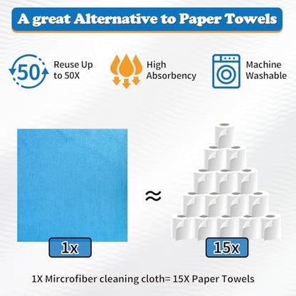 12 Pack Microfiber Cleaning Cloth, Shop Towels Bulk, Microfiber Towels for Cars, Lint Free, Scratch-Free Cleaning Cloths, Cleaning Rags for Housekeeping, 11.5 x 11.5 inch