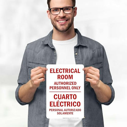 Electrical Room Authorized Personnel Only Bilingual Sign, 10x7 Inches, 4 Mil Vinyl Decal Stickers Weather Resistant, Made in USA by My Sign Center - size: 7x10 Vinyl Sticker