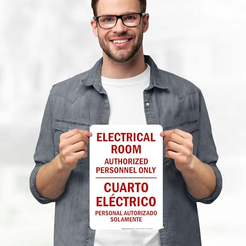 Electrical Room Authorized Personnel Only Bilingual Sign, 10x7 Inches, 4 Mil Vinyl Decal Stickers Weather Resistant, Made in USA by My Sign Center - size: 7x10 Vinyl Sticker