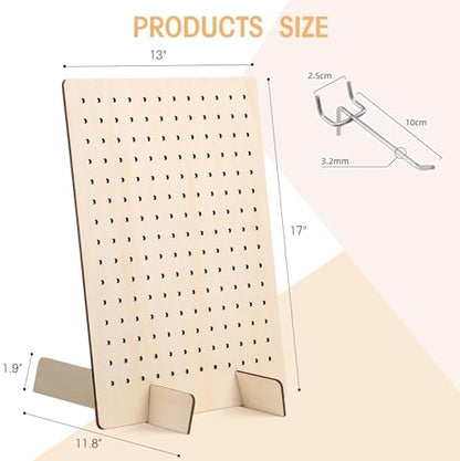 Bamboo's Grocery LoKii 1 Pack Wooden Pegboard Display Stand, Retail Rack, 17 x 13 Inches, with 10 Pcs Hooks - color: Wooden 1 Pack
