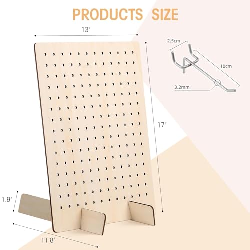 Bamboo's Grocery LoKii 1 Pack Wooden Pegboard Display Stand, Retail Rack, 17 x 13 Inches, with 10 Pcs Hooks - color: Wooden 1 Pack
