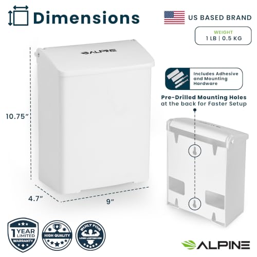 Alpine Sanitary Napkin Disposal Receptacle, Wall Mounted Trash Can, White