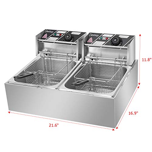 Electric Fryer,12L Commercial Electric Countertop Stainless Steel Deep Fryer Basket French Fry Restaurant Home Kitchen