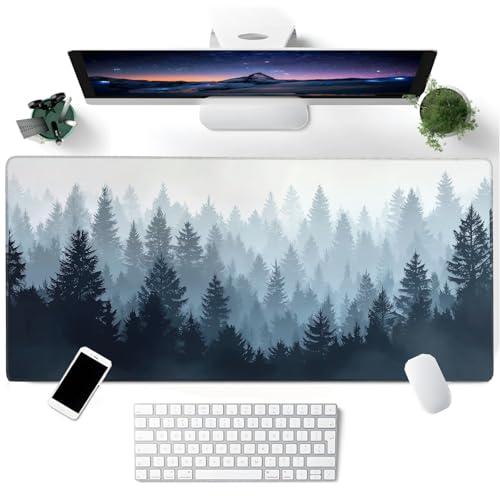 Gaming Mouse Pad for Desk,Forest Tree Extended 35.7"X15.7"Large Mouse Pads Desk Mat for Keyboard and Mouses,Large Mousepad Gaming Desk Pad Non-Slip Rubber Computer Mice Pads with Stitched Edge - color: Mist Forest