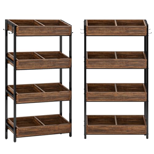 Tribesigns 4-Tier Retail Display Rack Stand, Wooden Snack Candy Rack, Storage Shelf Organizer with Heavy-Duty Metal Frame, Easy Assembly (2, Brown) - color: Brown