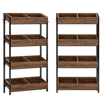 Tribesigns 4-Tier Retail Display Rack Stand, Wooden Snack Candy Rack, Storage Shelf Organizer with Heavy-Duty Metal Frame, Easy Assembly (2, Brown) - color: Brown