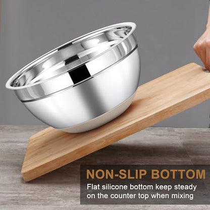 LIANYU 6 Piece Mixing Bowls Set with Airtight Lids, Metal Nesting Bowl - color: Khaki, style: Anchor Base with Airtight Lids