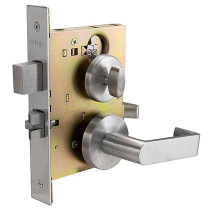 SOPHIA Commercial/Residential Heavy Duty Mortise Lockset Door Lever Lock Non-Handed Grade 1 - Rose Only Keyed Lever Lockset, ADA, US32D Satin Chrome Finish for Dormitory Front Door