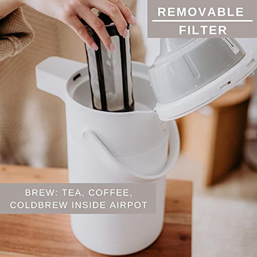 Airpot Coffee Dispenser with Pump, 85 OZ Stainless Steel Coffee Carafe - color: White