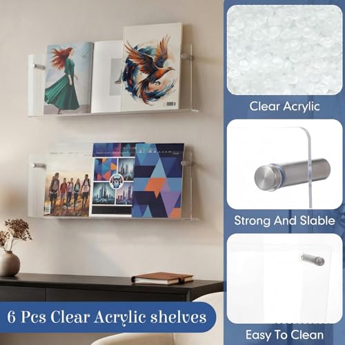 6 Pack Clear Acrylic Magazine Holder Wall, Brochure, 17 Inch - size: 17 Inch