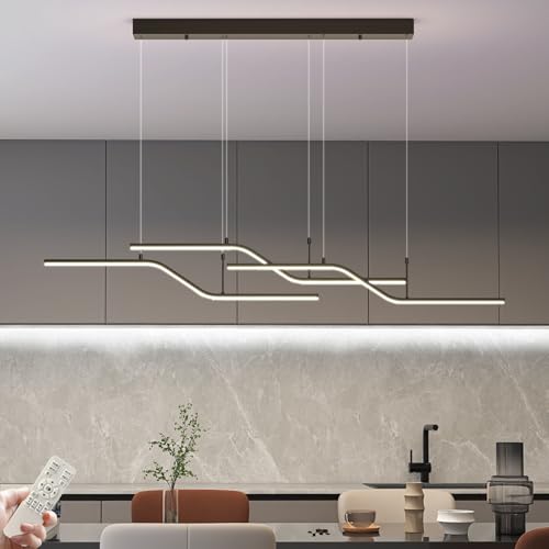 Siittoo Modern 52in Linear Pendant Light for Kitchen Island and Dining Room - color: Black-Wave 3 Lights-45W