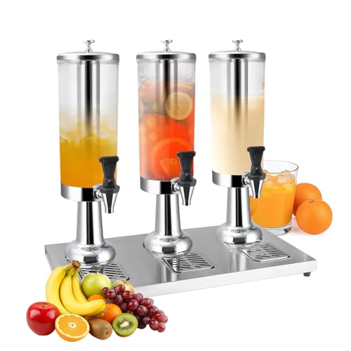 Hot and Cold Beverage Dispenser with Stand, 2.38 Gallon All-in-One Commercial Drink Dispenser with Ice Core&Stainless Steel Drip Trays for Parties, Beer Bar, Coffee (SILVER, 3 Head-2.38 GAL) - color: Silver