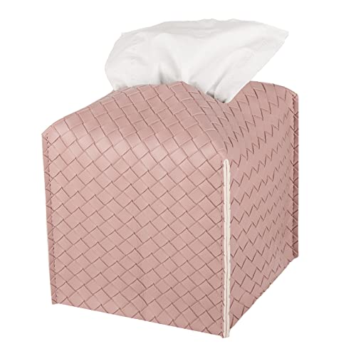 Tissue Box Cover Square Leather Facial Paper Holder, Pink - color: Pink, size: square