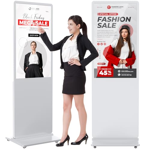 43 inch Indoor Digital Signage 4K Touchscreen IPS Floor Standing Digital Kiosks Interactive Displays with WiFi HDMI/USB Input Auto AD Player, Android OS White - color: White, size: 43 inch-4K, style: Touch-Screen