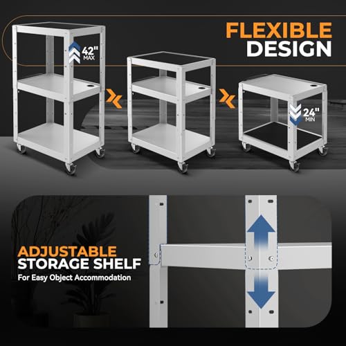 Auto Dynasty Adjustable AV Cart w/Power Strip, 4 ft Rolling Stand, Grey - color: Gray