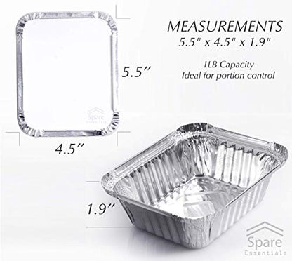 110 Pack - 1LB Small Foil Pans with Lids - Aluminum To Go Food Containers with Lids - 1lb Mini Aluminum Pans - Freezer Safe Foil Take out Trays - Heat proof Meal Prep Containers - size: 1 LB