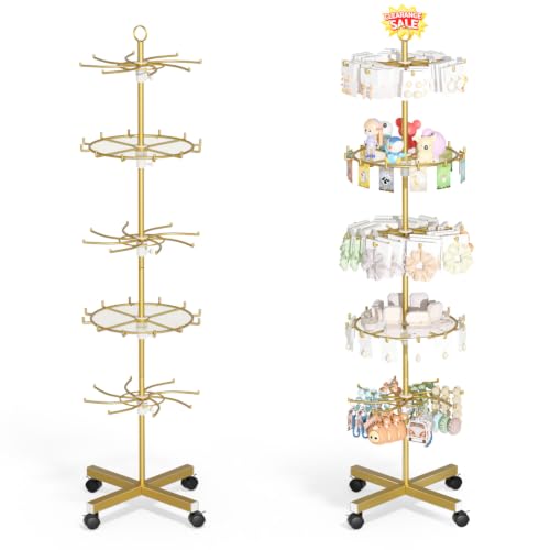 Flenpptly 5-Tier Rotating Display Stand with Round Storage Trays, Gold - color: Gold