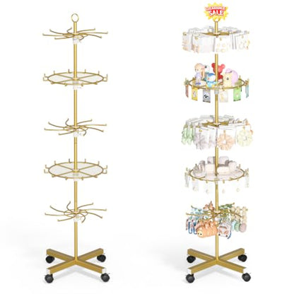Flenpptly 5-Tier Rotating Display Stand with Round Storage Trays, Gold - color: Gold