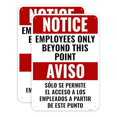 2PC Employees Only Beyond This Point Sign Bilingual, 10 x 7 Inches - Aluminum - No Customers Allowed In Work Area Staff Only Sign For Door - color: Employees Only Beyond This Point Bilingual Sign