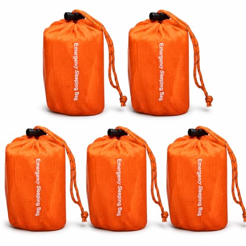 NovaMedic Emergency Sleeping Bag – 84"x36" Thermal Mylar Survival Bivy Sack – Waterproof, Lightweight & Compact Emergency Blanket for Camping, Hiking, Outdoor Survival & Travel - size: Pack of 5