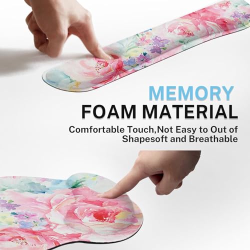 Arttown Keyboard Mouse Pad Set, 4 in 1 Desk Mat Set Watercolor Flower - color: Pink Floral