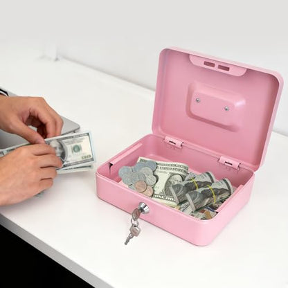 10" Cash Box with Money Tray, Pink, Large - color: Pink, size: Large